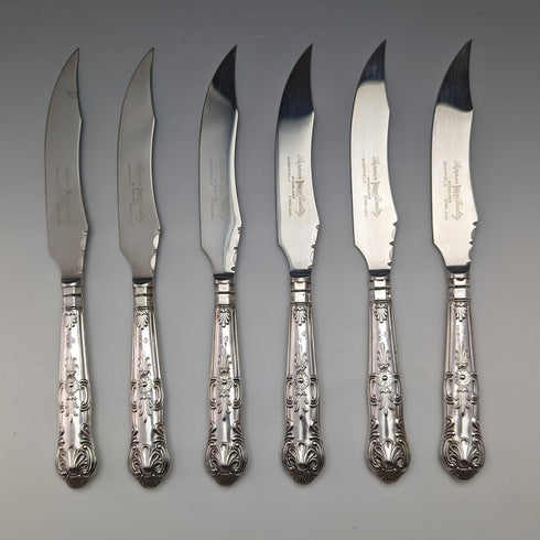 1973 British Vintage Sterling Silver Handle Steak Cutlery 6 Pair Set Boxed Harrison Brothers